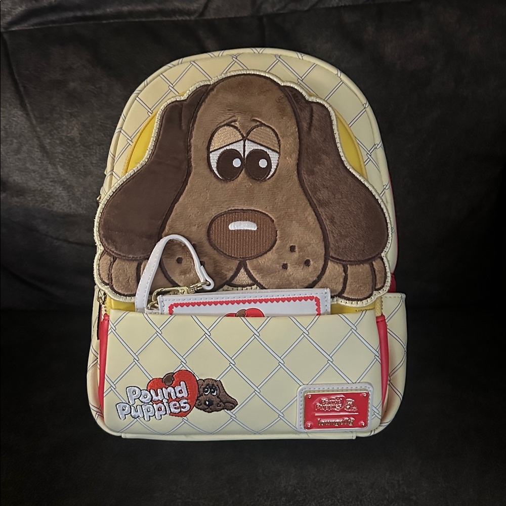 Loungefly Pound Puppies with attached card holder Red and Cream Backpack